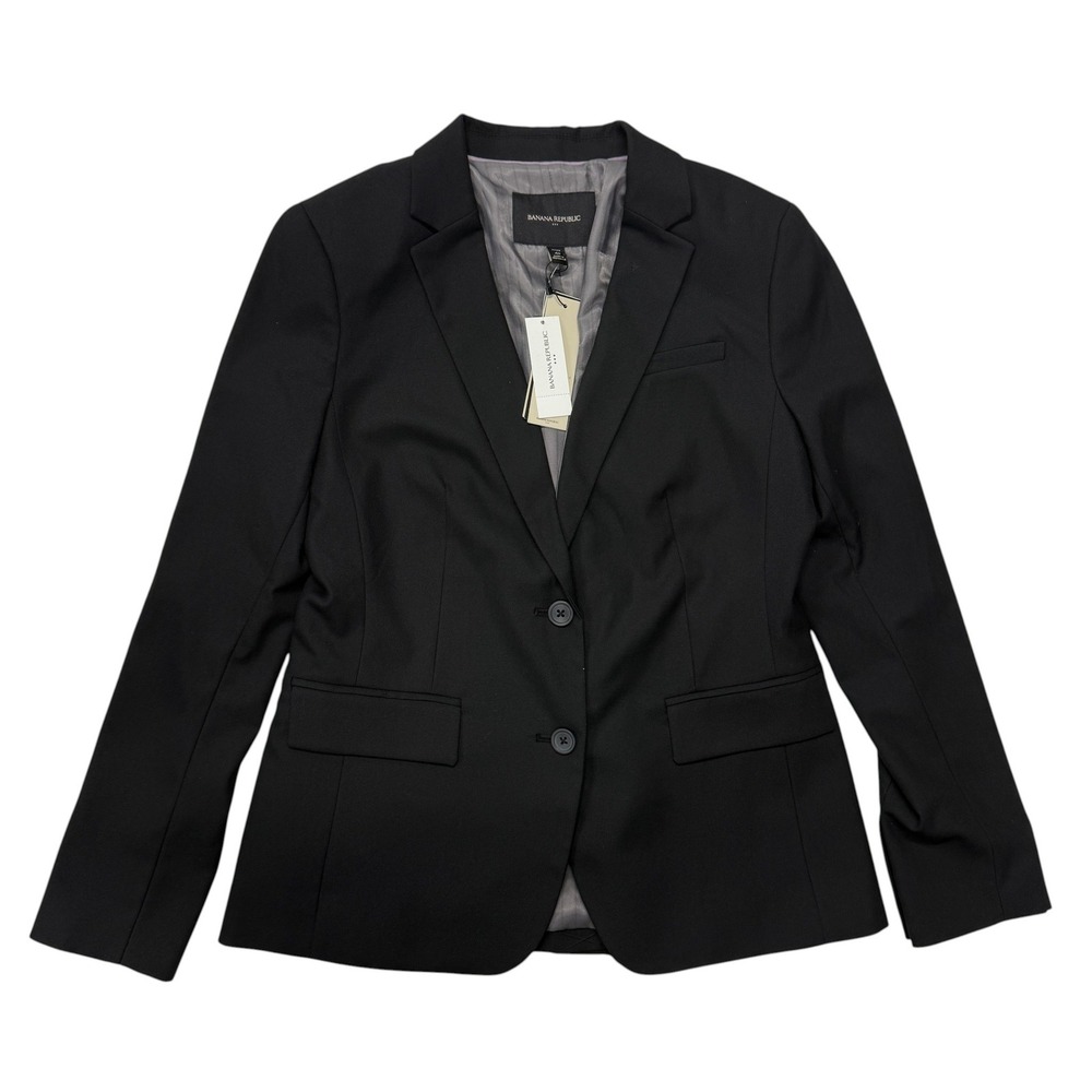 Banana Republic Blazer Womens 4P Core Black Two Button Machine Washable NWT